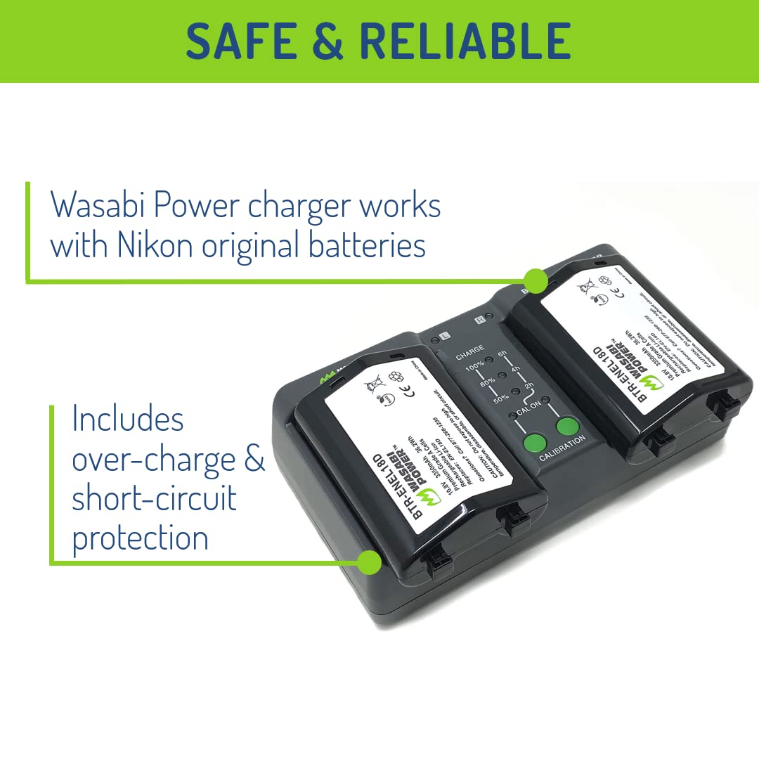 Dual Battery Charger Kit with 2 Batteries for EN-EL18d Cameras