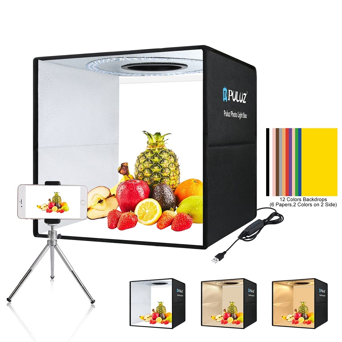 40x40-Inch Photo Light Box with Adjustable LED Lighting & Backdrops
