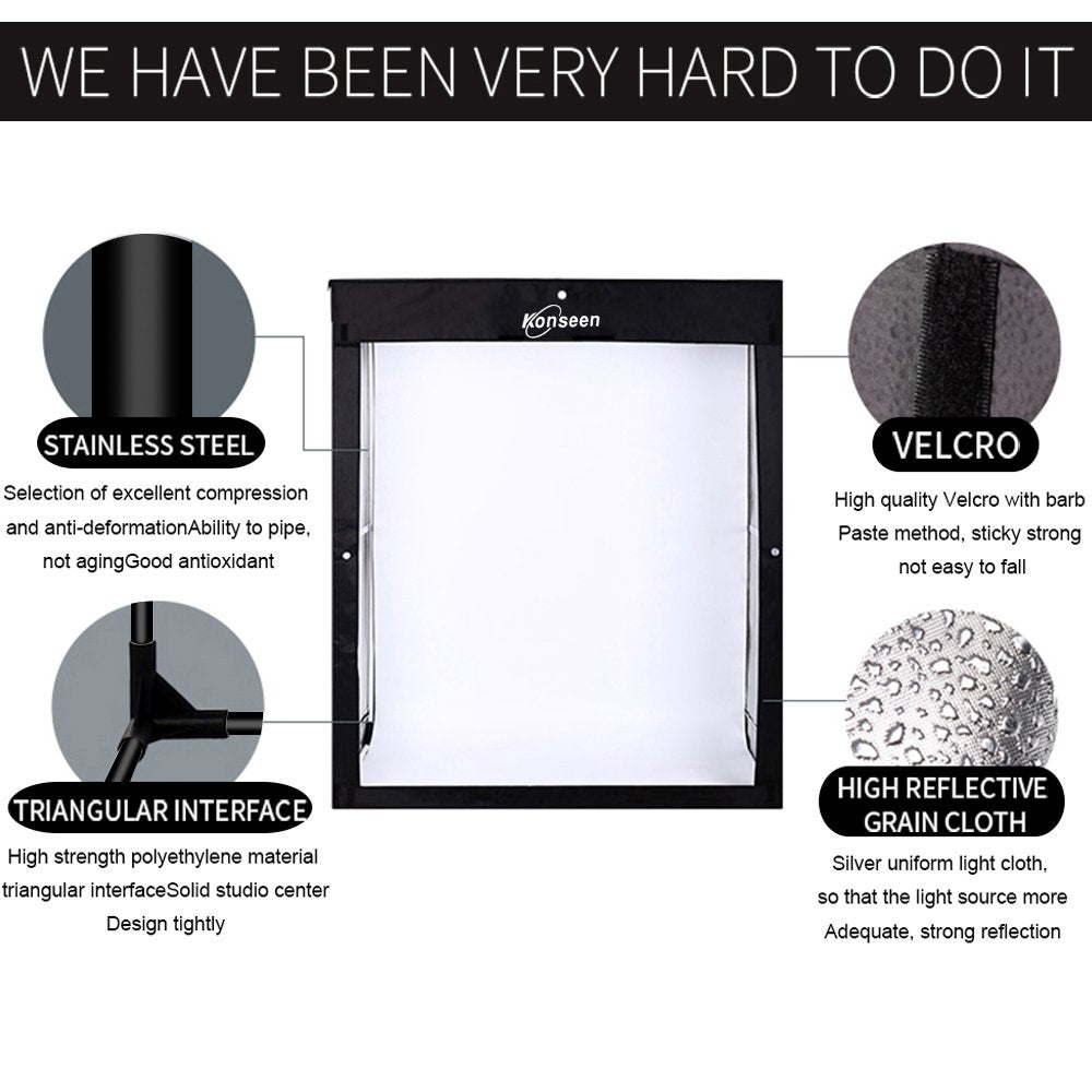 Folding Photo Light Box Studio Kit with Dimmable LED Lighting & 3 Backdrops