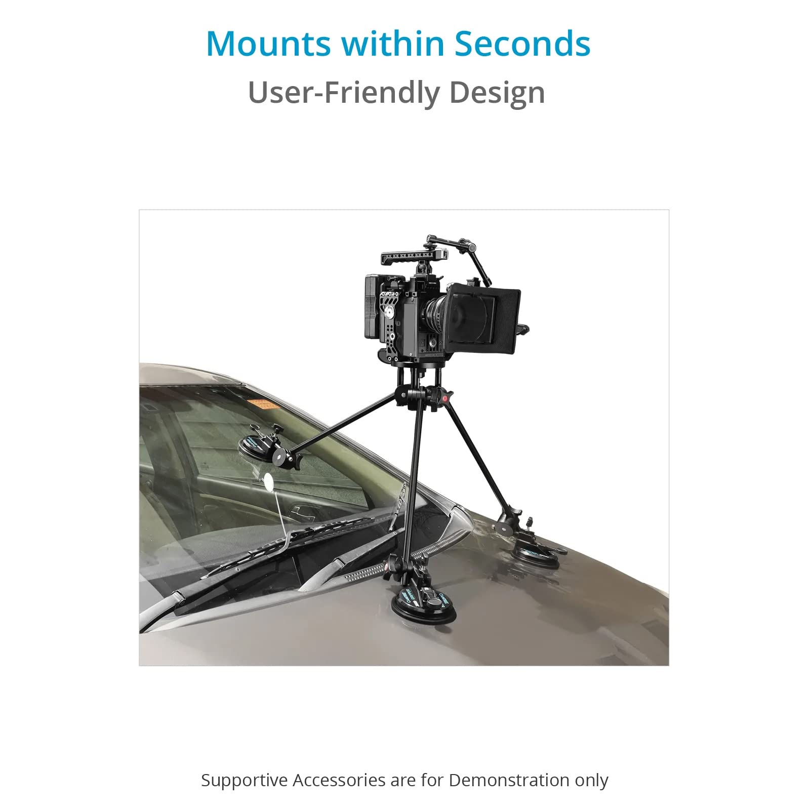 Car Suction Camera Mount with 100mm Bowl Adapter & 360° Rotation Clamps