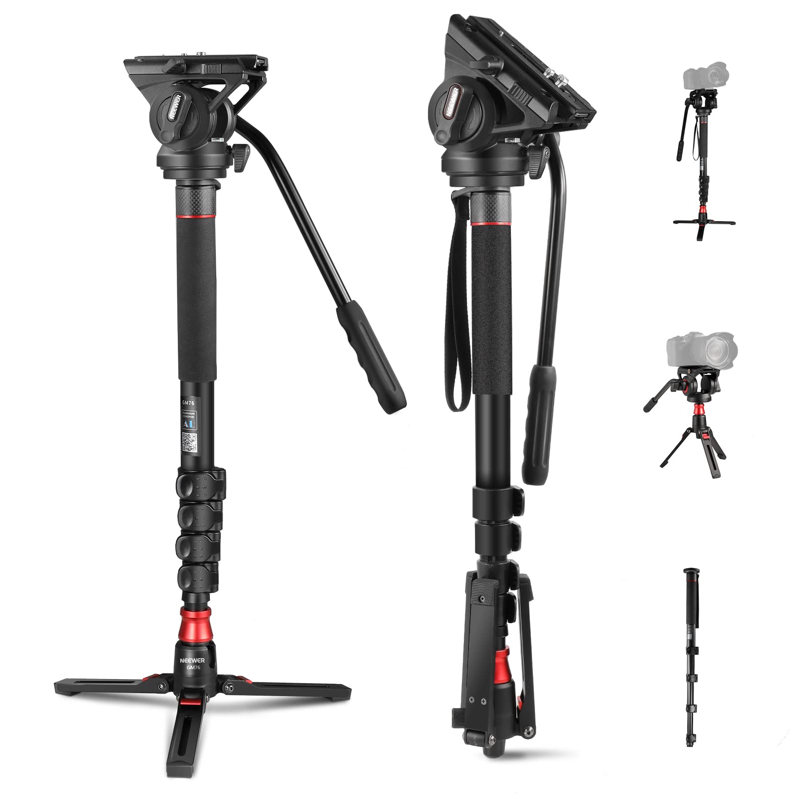 Telescopic Camera Monopod with Fluid Head & Tripod Base