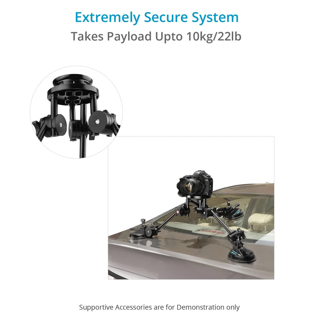 Car Suction Camera Mount with 100mm Bowl Adapter & 360° Rotation Clamps