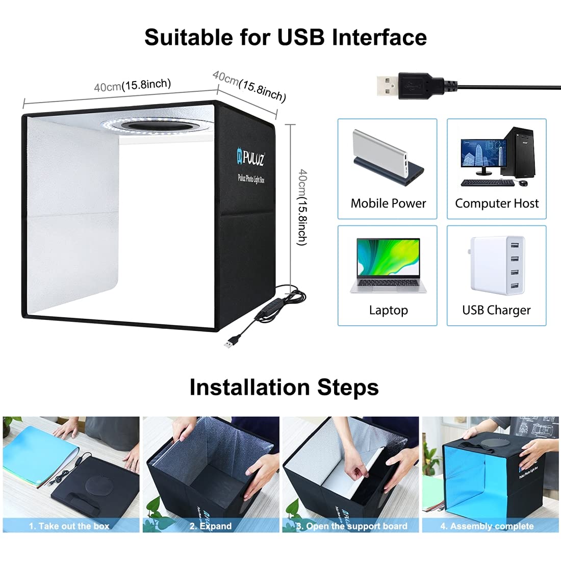 40x40-Inch Photo Light Box with Adjustable LED Lighting & Backdrops