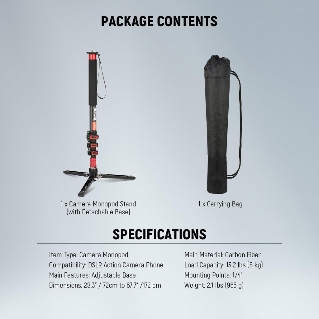 Telescopic Camera Monopod with Fluid Head & Tripod Base