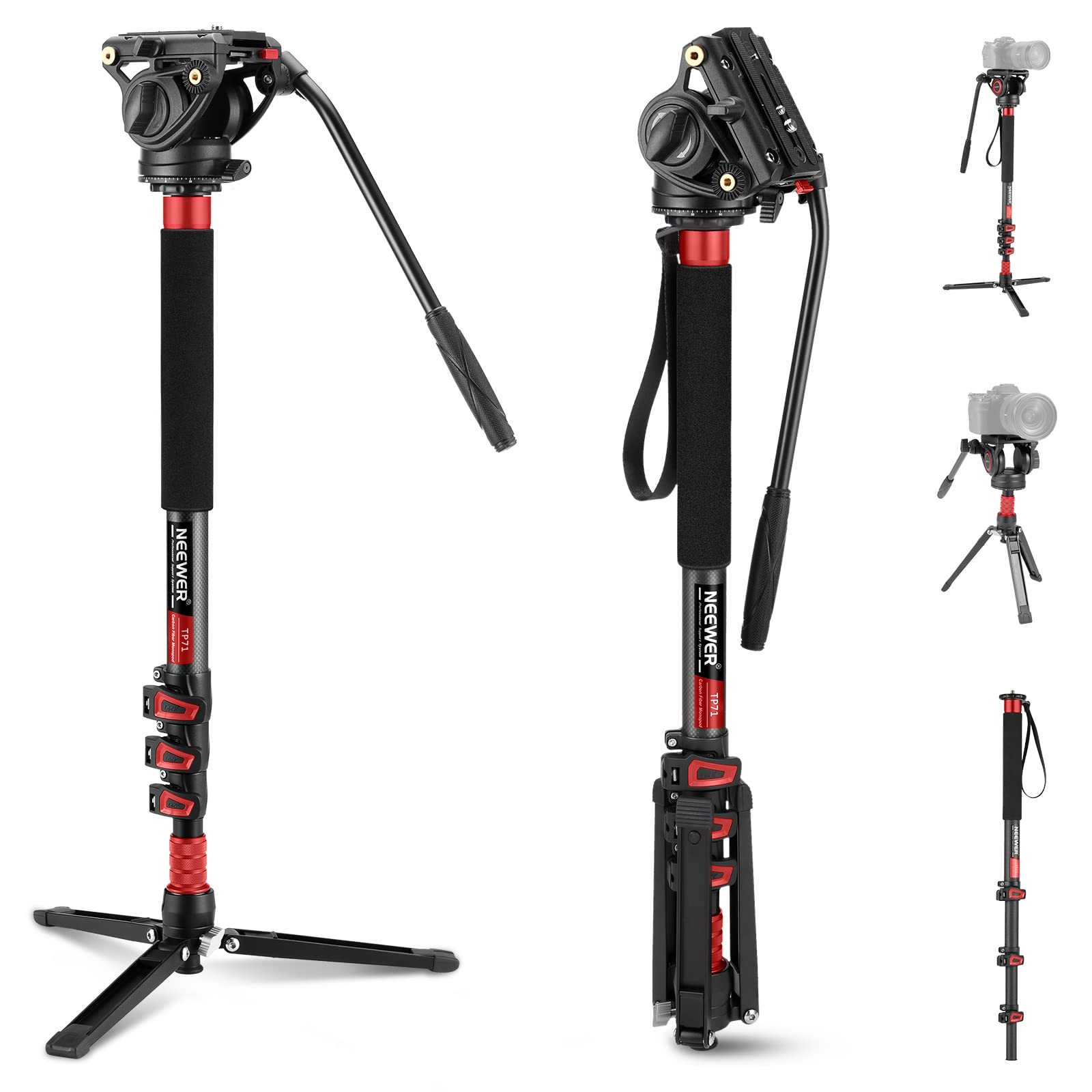 Telescopic Camera Monopod with Fluid Head & Tripod Base