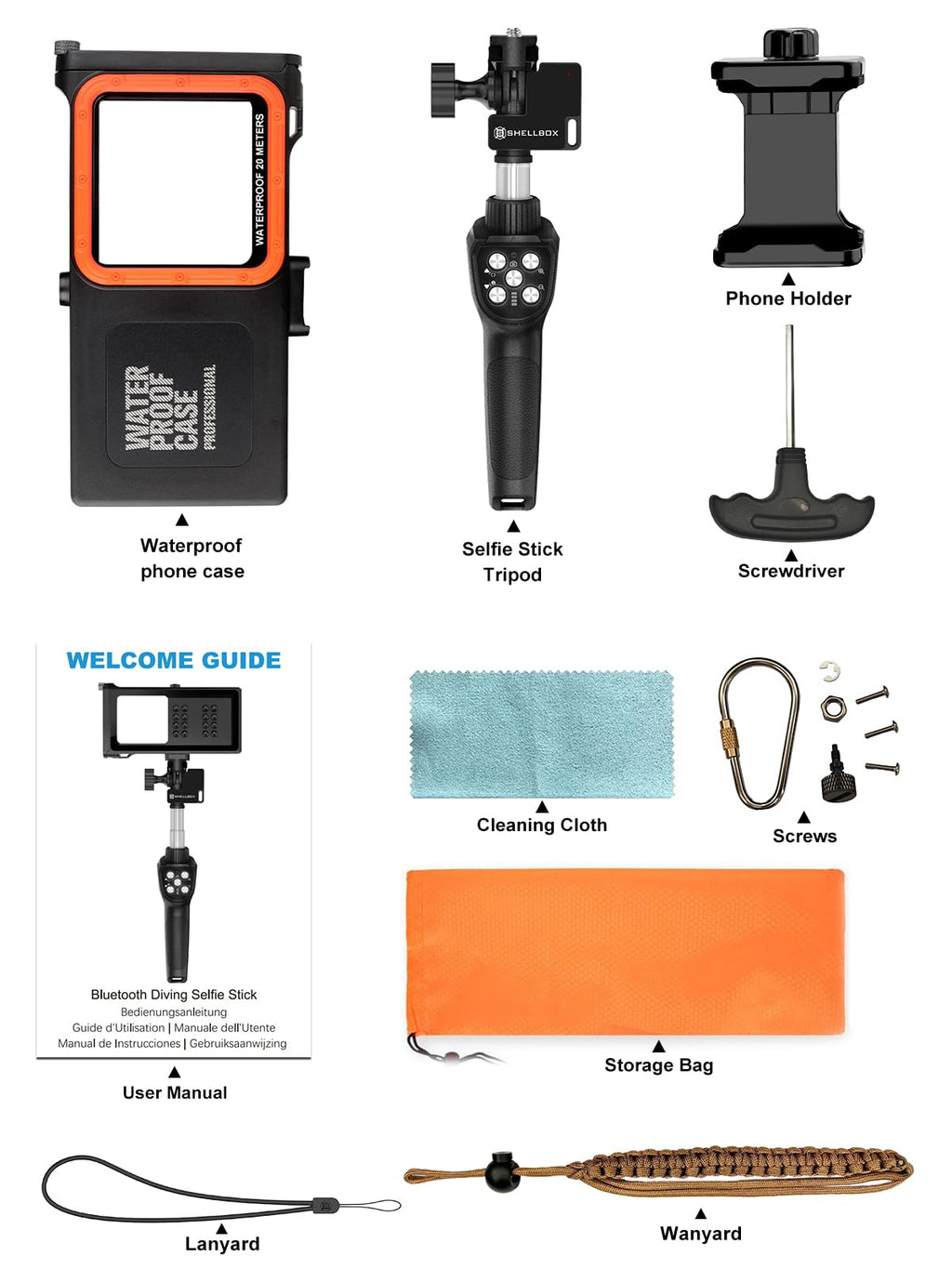 3-in-1 Diving Kit with Waterproof Phone Case & Bluetooth Selfie Stick
