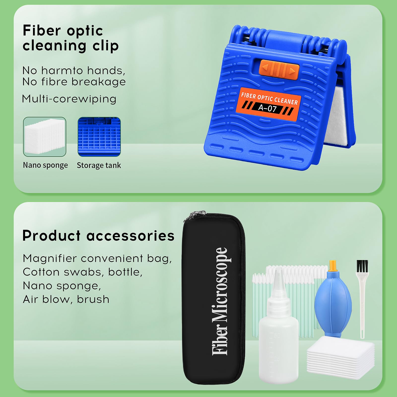 13-in-1 Fiber Optic Cleaning Kit with 400x Microscope & Cleaning Tools