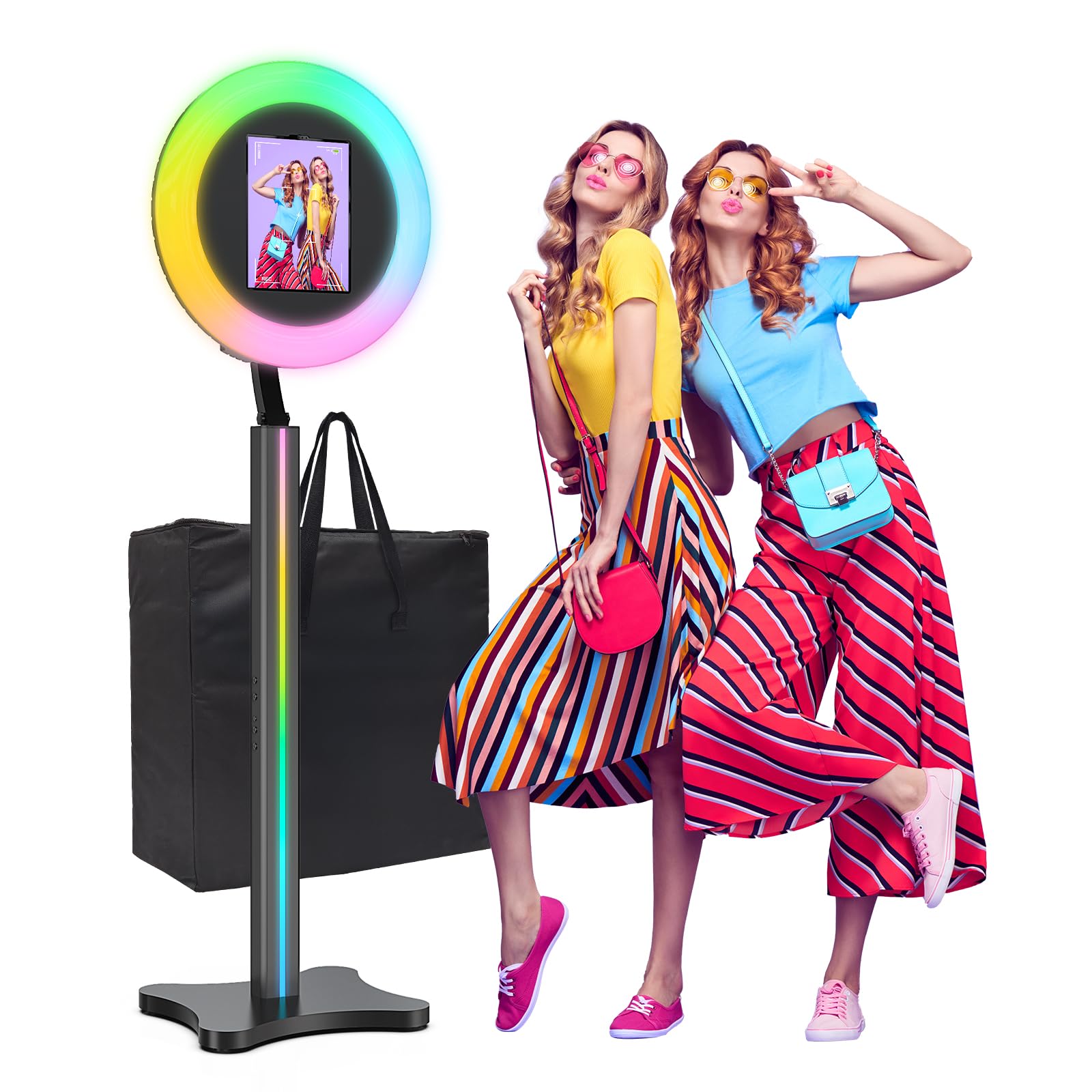 Portable Photo Booth Stand with RGB Ring Light for iPad