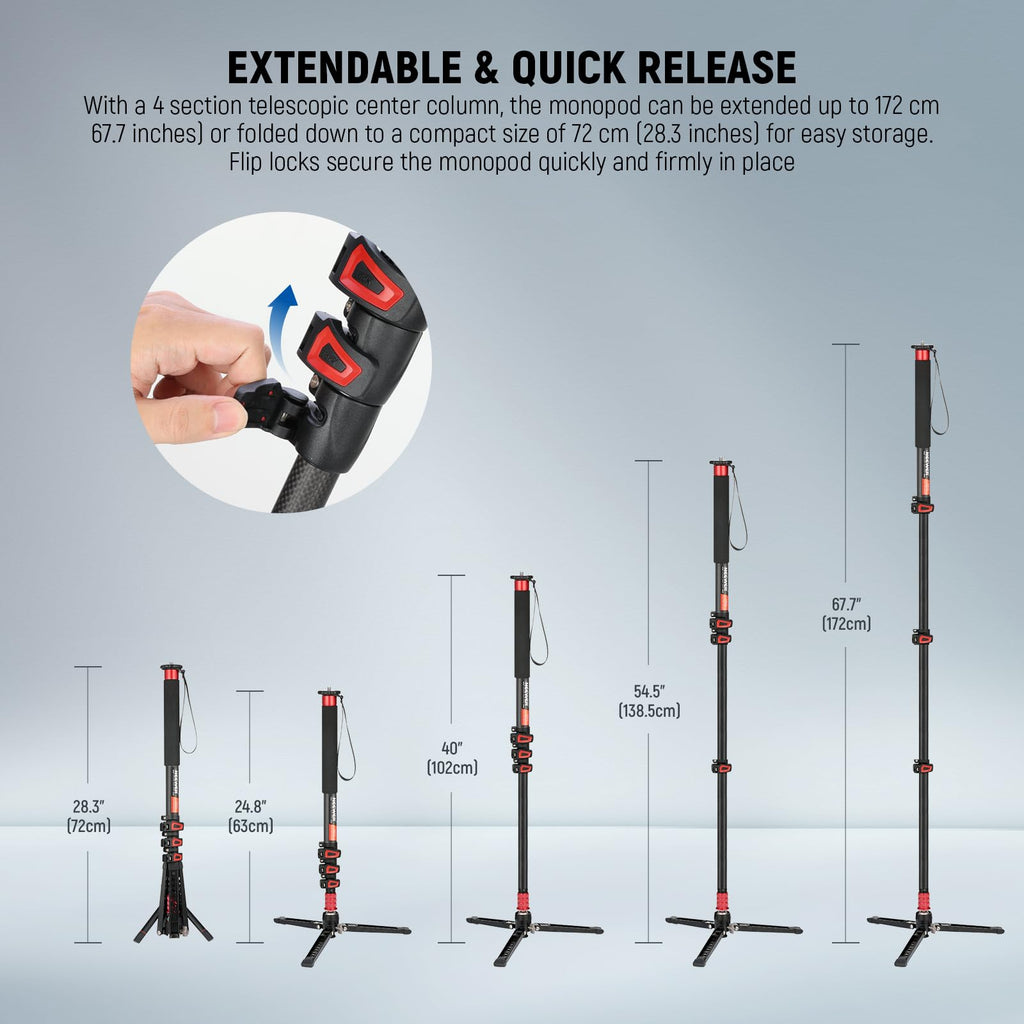 Telescopic Camera Monopod with Fluid Head & Tripod Base