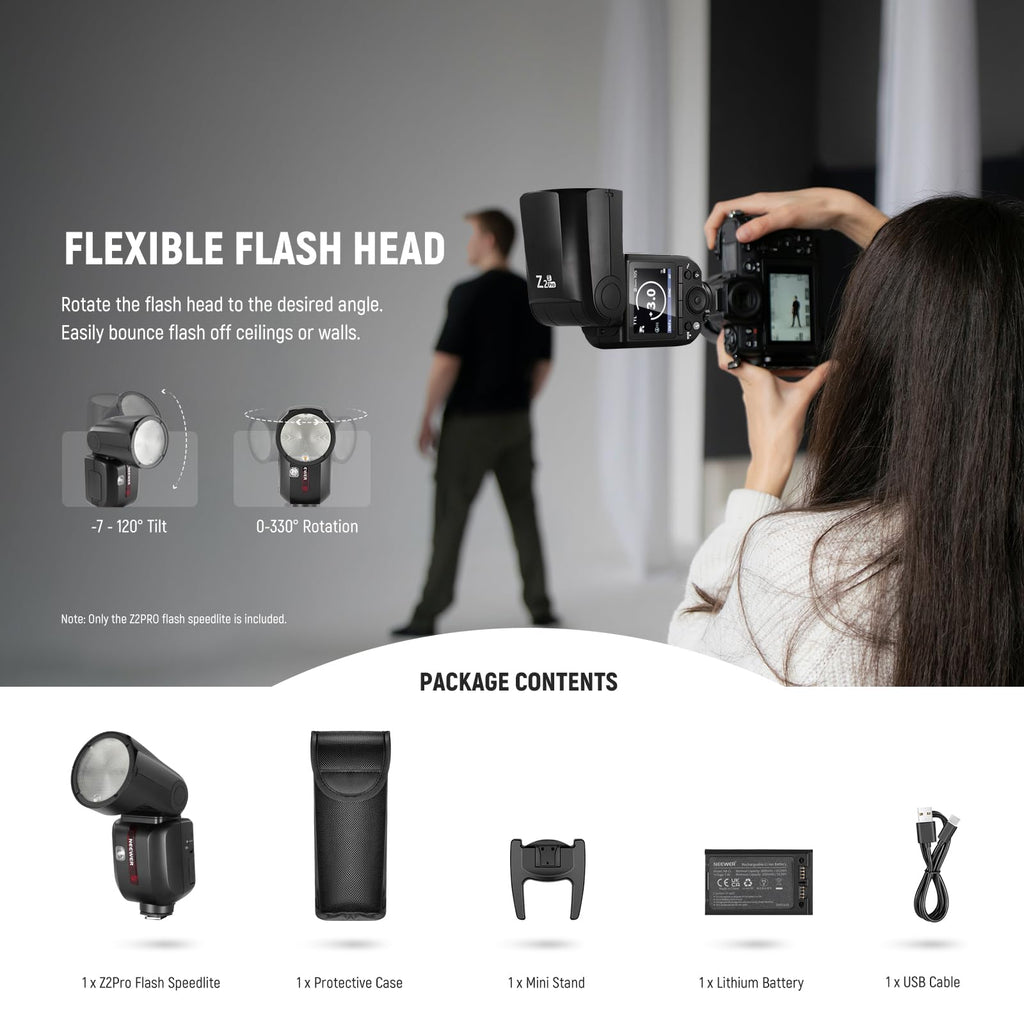 NEEWER Z2PRO-N 2.4G TTL Round Head Flash Speedlite, 600 Full Power Flash