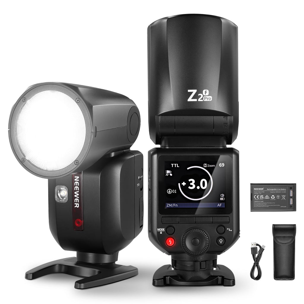 NEEWER Z2PRO-N 2.4G TTL Round Head Flash Speedlite, 600 Full Power Flash