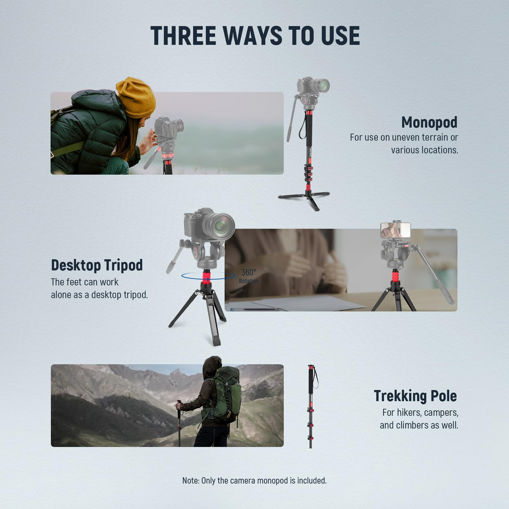 Telescopic Camera Monopod with Fluid Head & Tripod Base