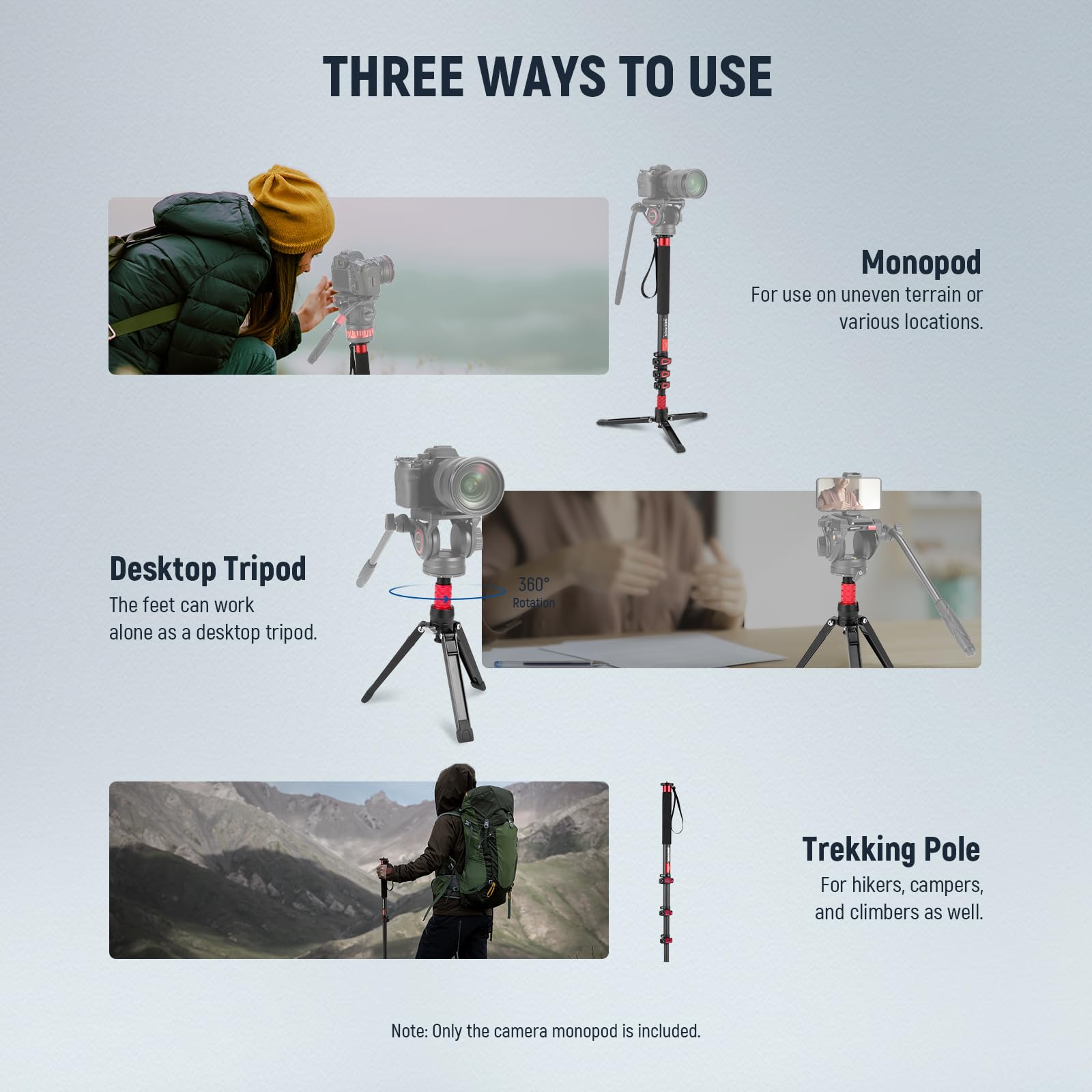 Telescopic Camera Monopod with Fluid Head & Tripod Base