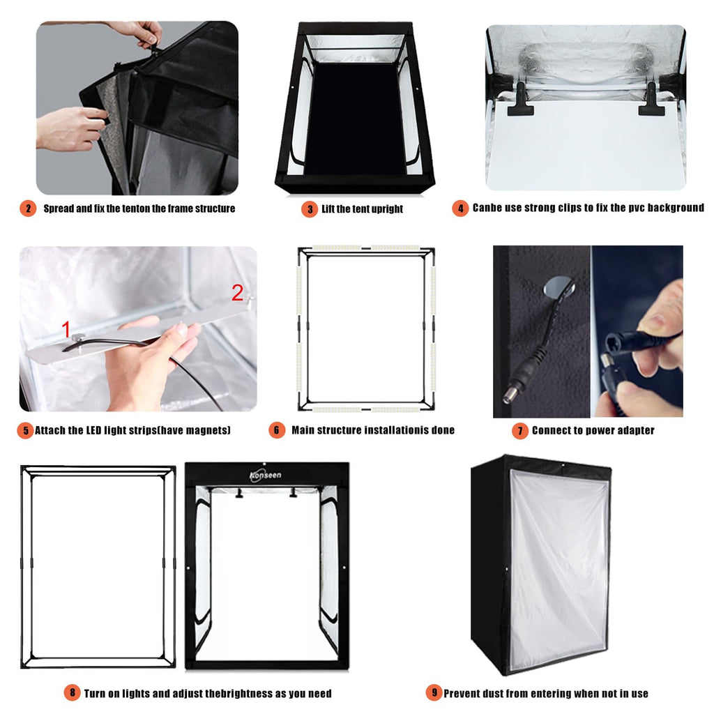 Folding Photo Light Box Studio Kit with Dimmable LED Lighting & 3 Backdrops
