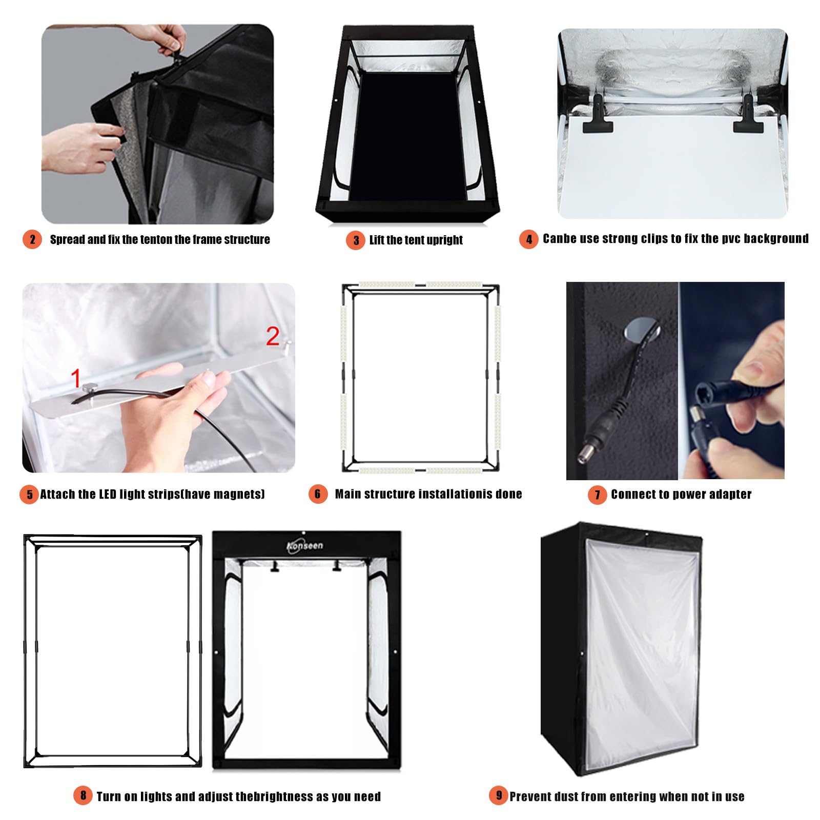Folding Photo Light Box Studio Kit with Dimmable LED Lighting & 3 Backdrops