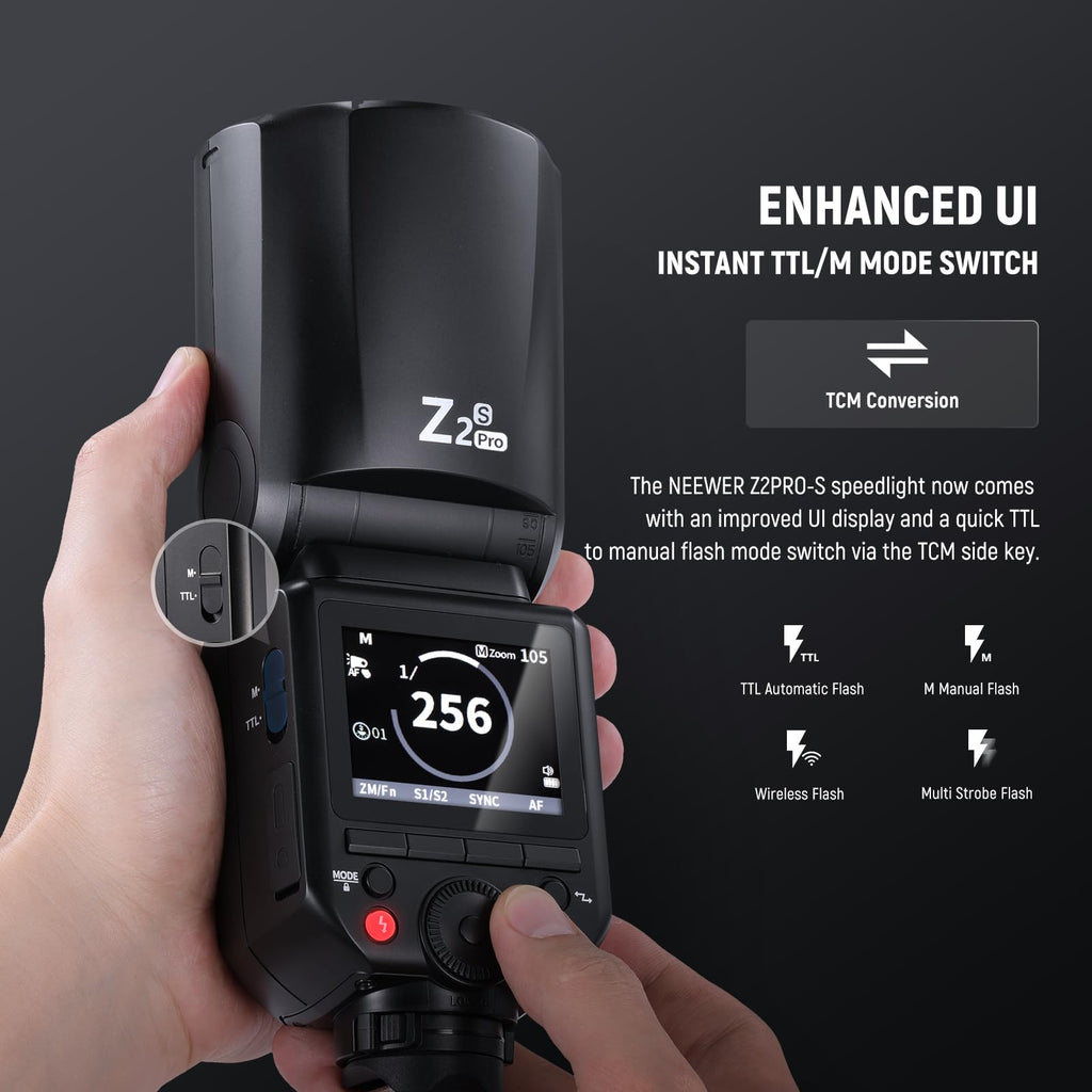 NEEWER Z2PRO-N 2.4G TTL Round Head Flash Speedlite, 600 Full Power Flash