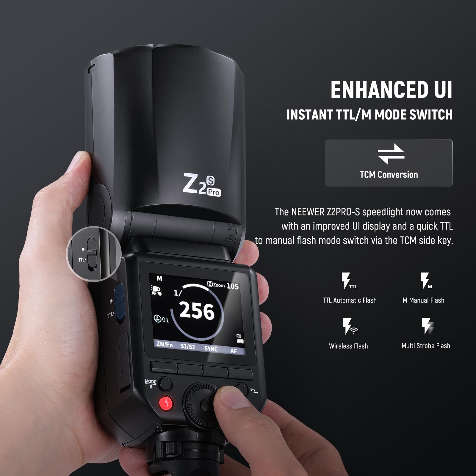NEEWER Z2PRO-N 2.4G TTL Round Head Flash Speedlite, 600 Full Power Flash