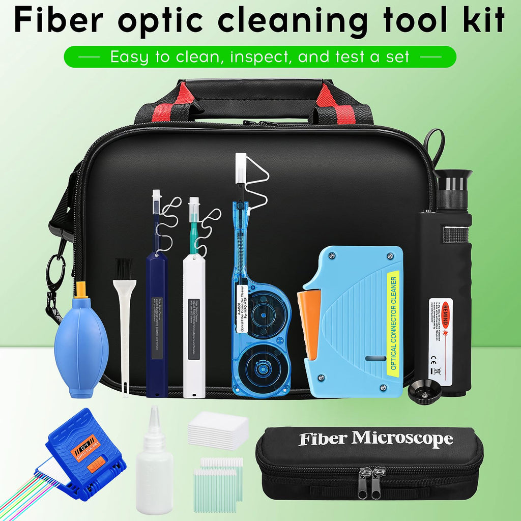 13-in-1 Fiber Optic Cleaning Kit with 400x Microscope & Cleaning Tools