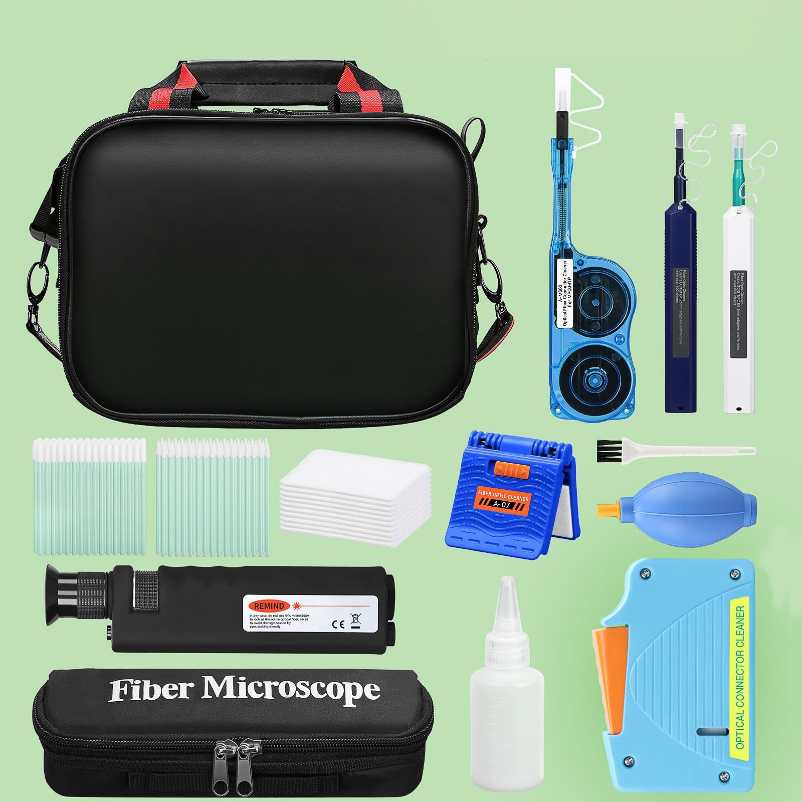 13-in-1 Fiber Optic Cleaning Kit with 400x Microscope & Cleaning Tools