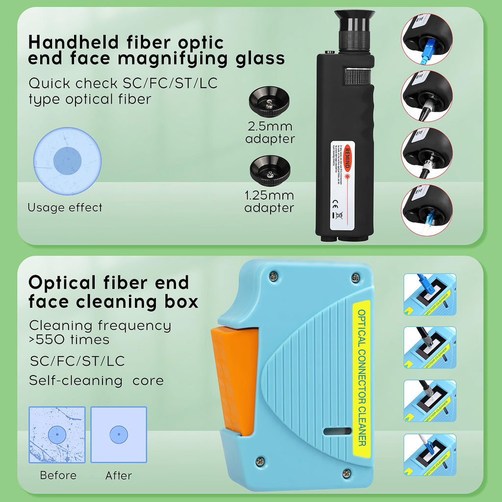 13-in-1 Fiber Optic Cleaning Kit with 400x Microscope & Cleaning Tools