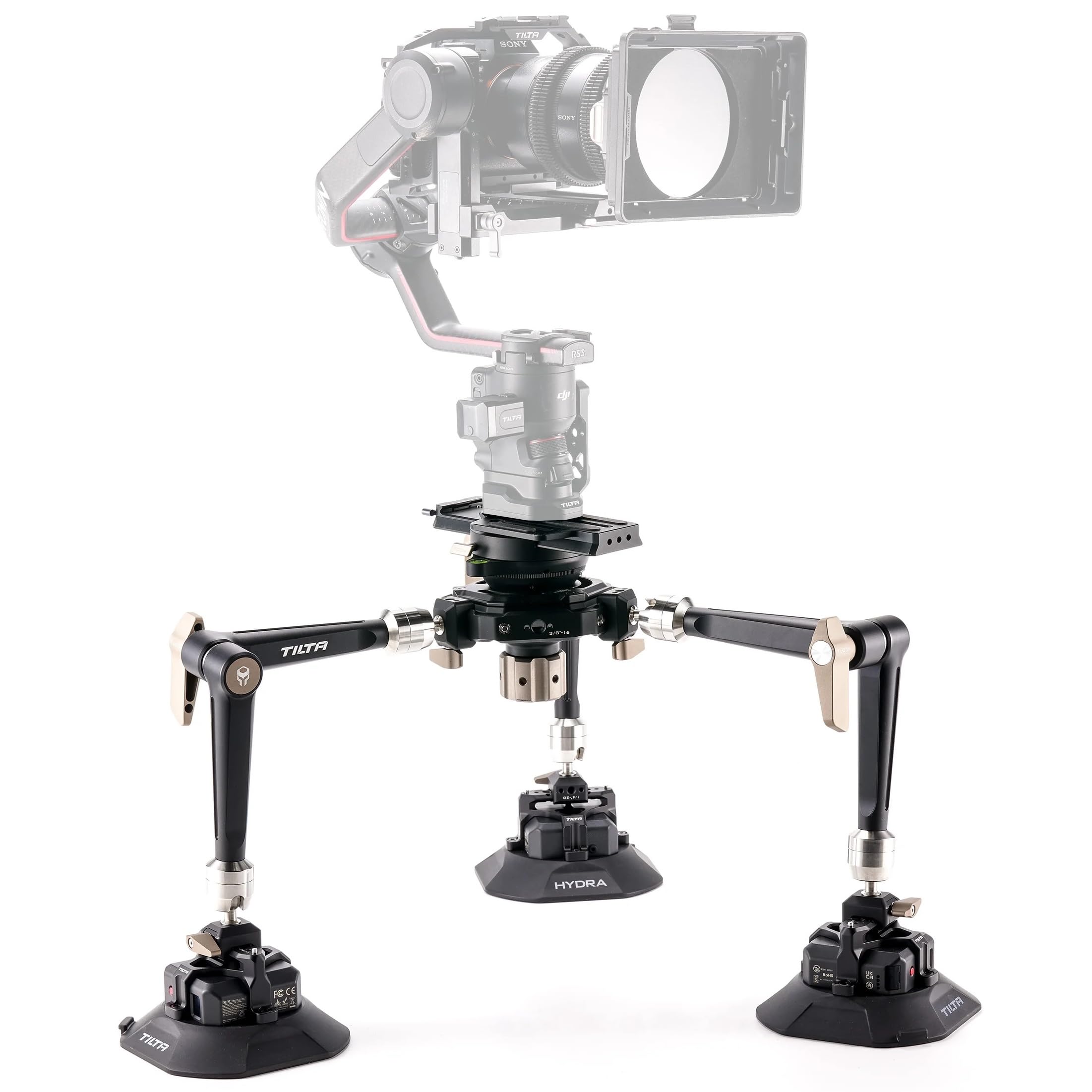 Articulating Car Mount System with Suction Cups for Tripod Heads