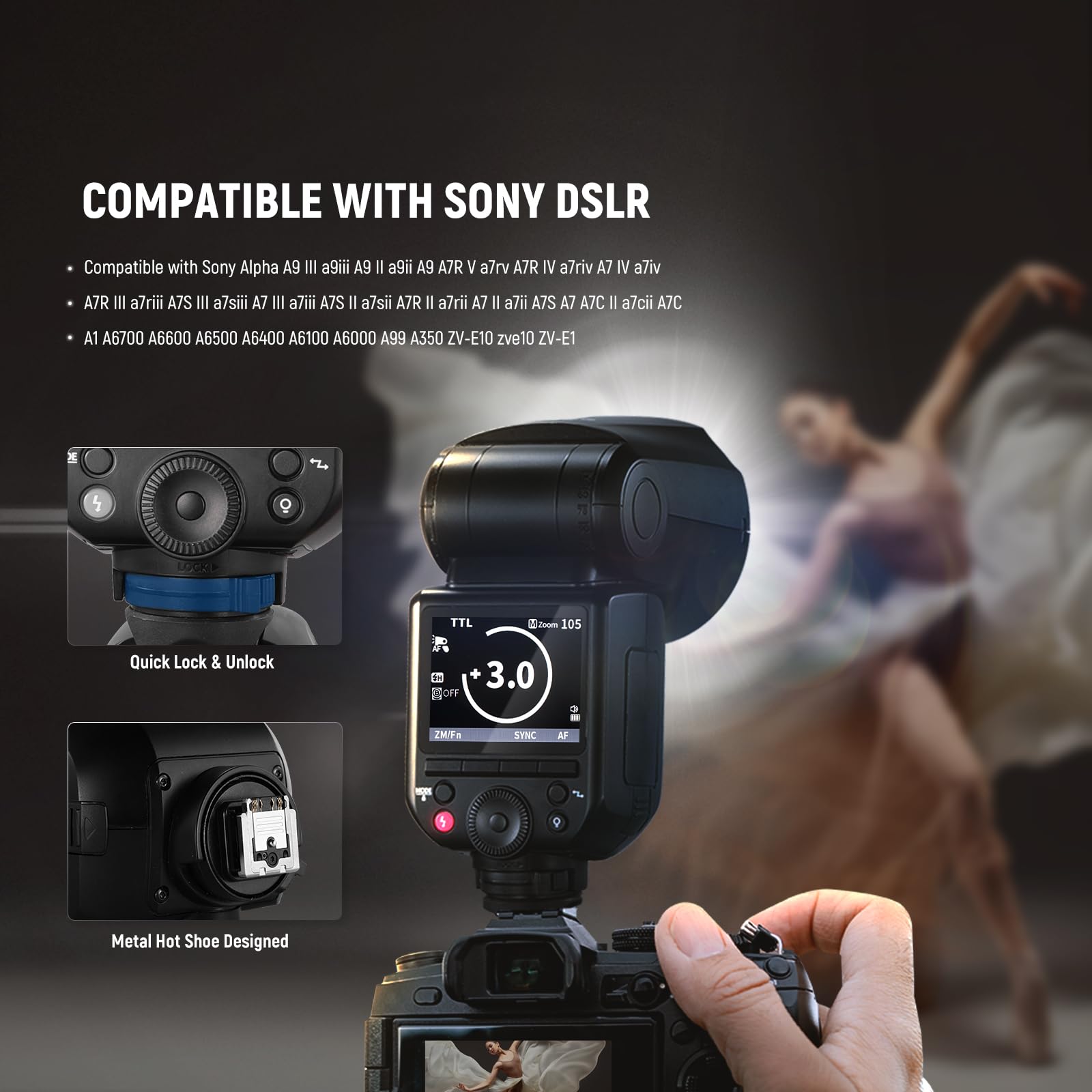 NEEWER Z2PRO-N 2.4G TTL Round Head Flash Speedlite, 600 Full Power Flash
