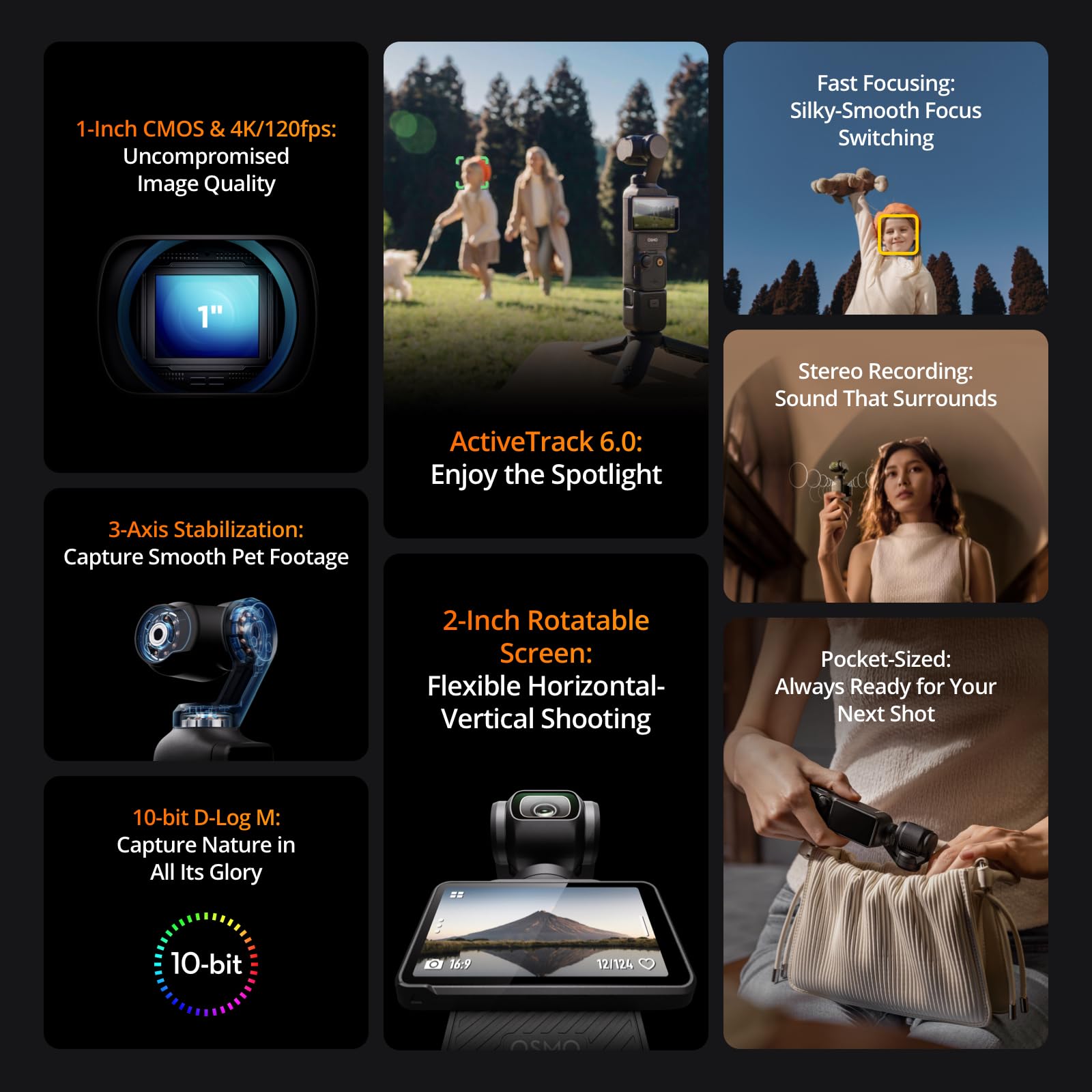 4K Vlogging Camera with 3-Axis Stabilization, Fast Focus & Subject Tracking