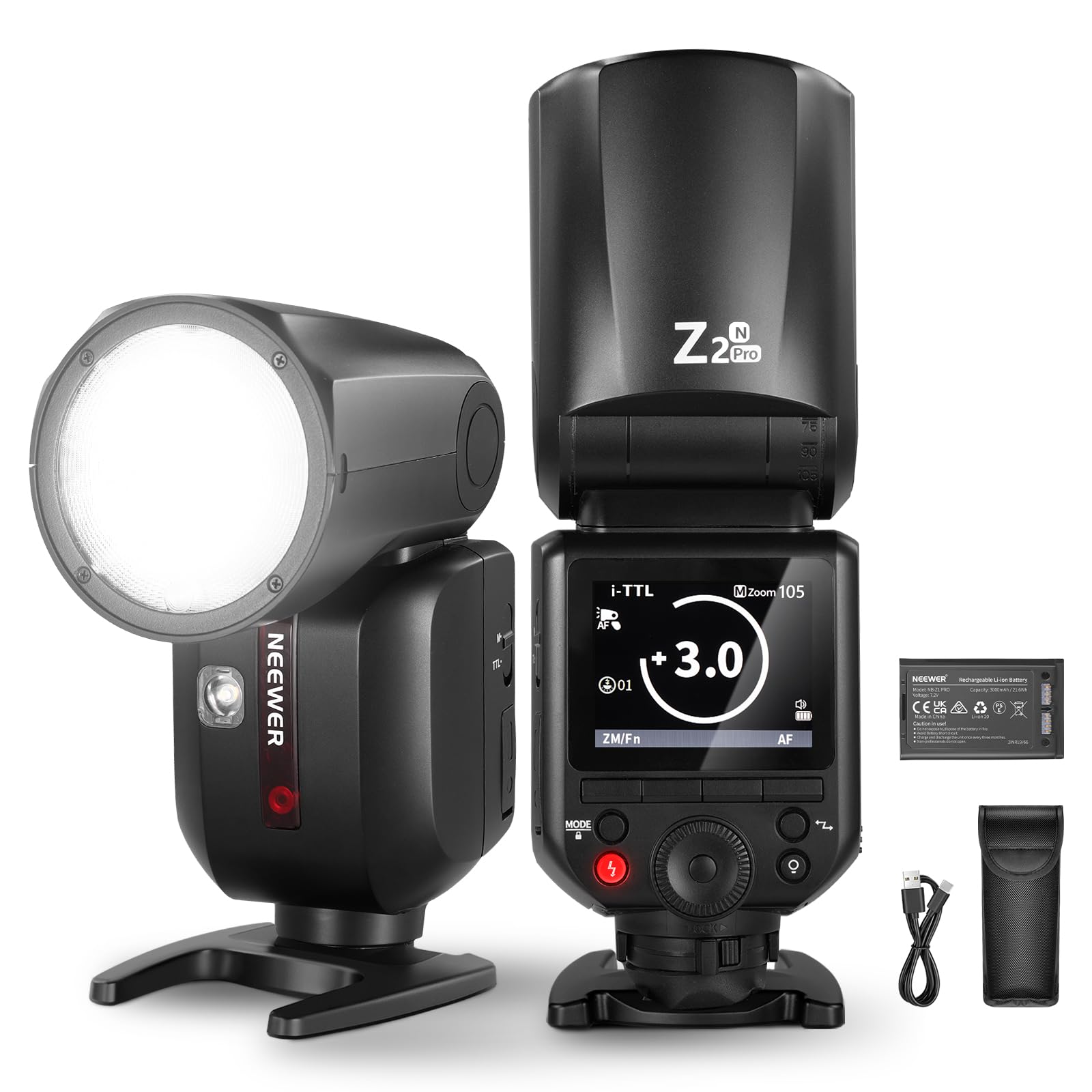 NEEWER Z2PRO-N 2.4G TTL Round Head Flash Speedlite, 600 Full Power Flash