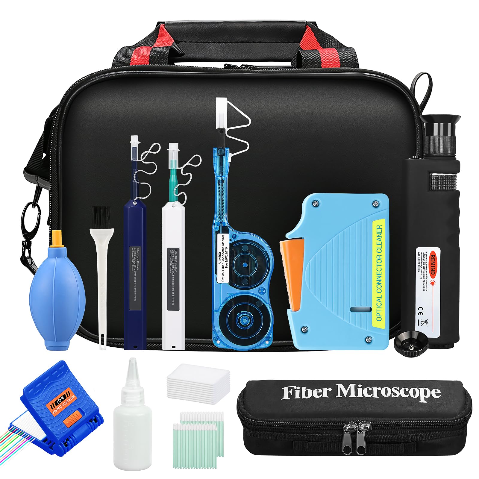 13-in-1 Fiber Optic Cleaning Kit with 400x Microscope & Cleaning Tools