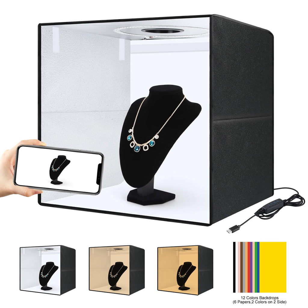 40x40-Inch Photo Light Box with Adjustable LED Lighting & Backdrops