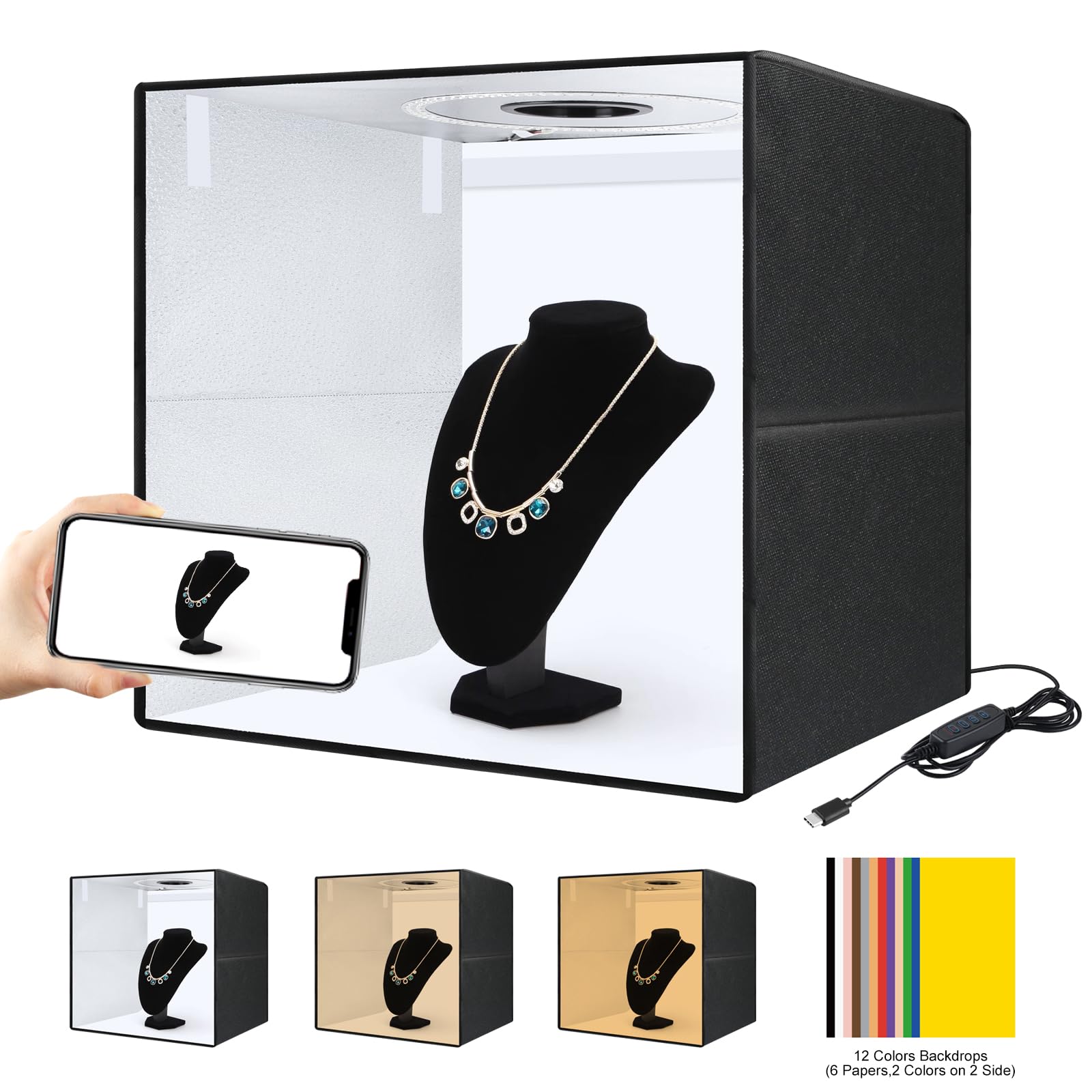 40x40-Inch Photo Light Box with Adjustable LED Lighting & Backdrops