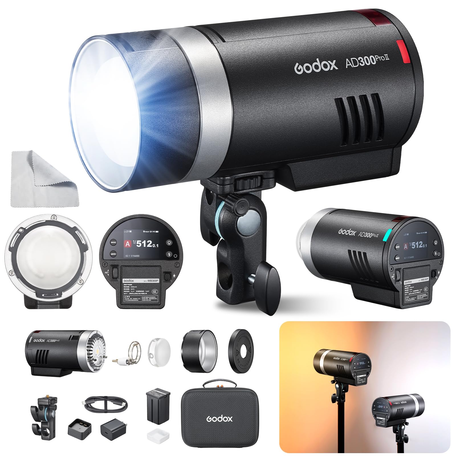 300Ws TTL HSS Flash Strobe with Bi-Color Modeling Lamp