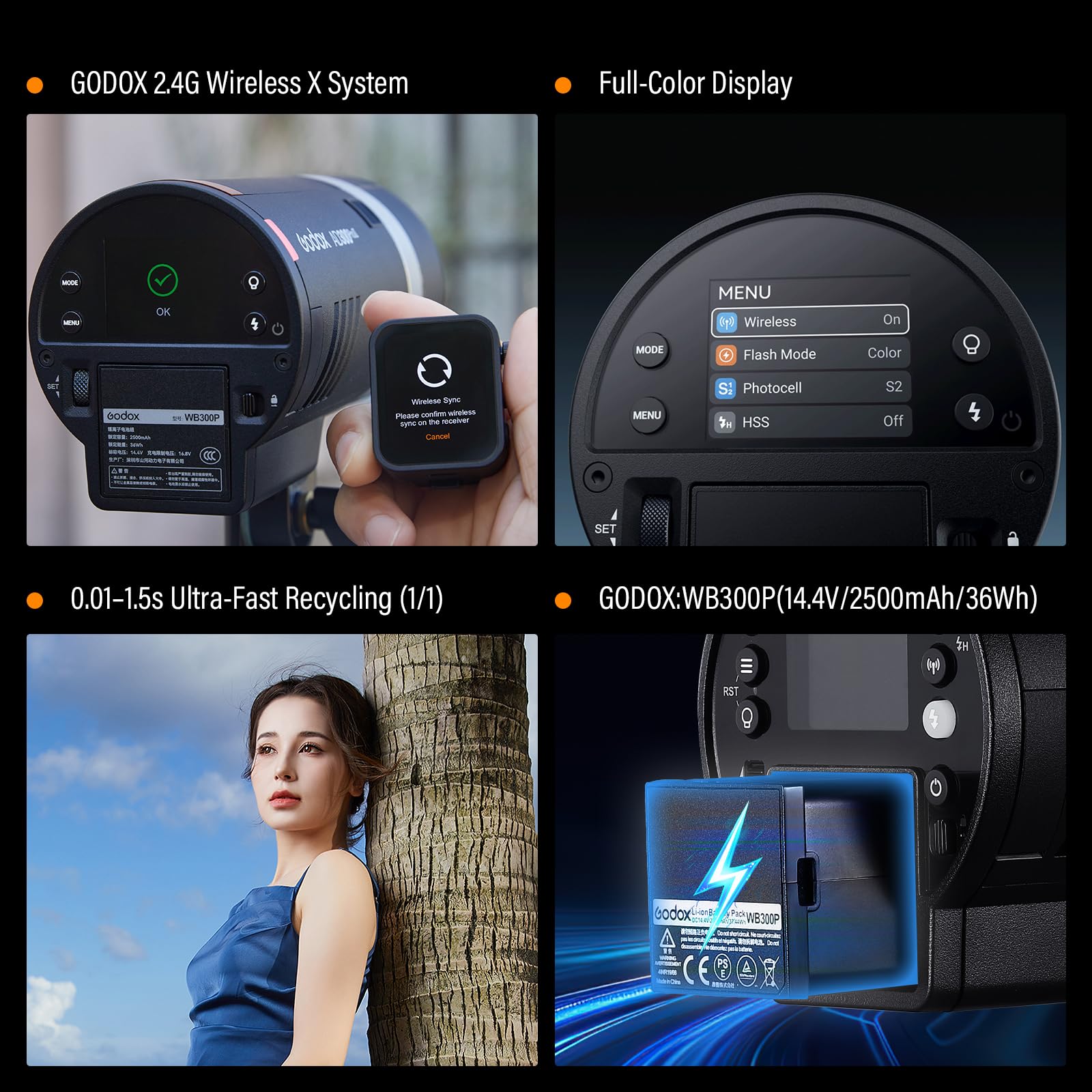 300Ws TTL HSS Flash Strobe with Bi-Color Modeling Lamp