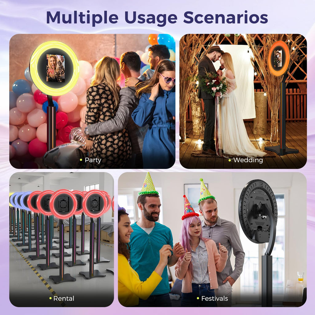 Portable Photo Booth Stand with RGB Ring Light for iPad