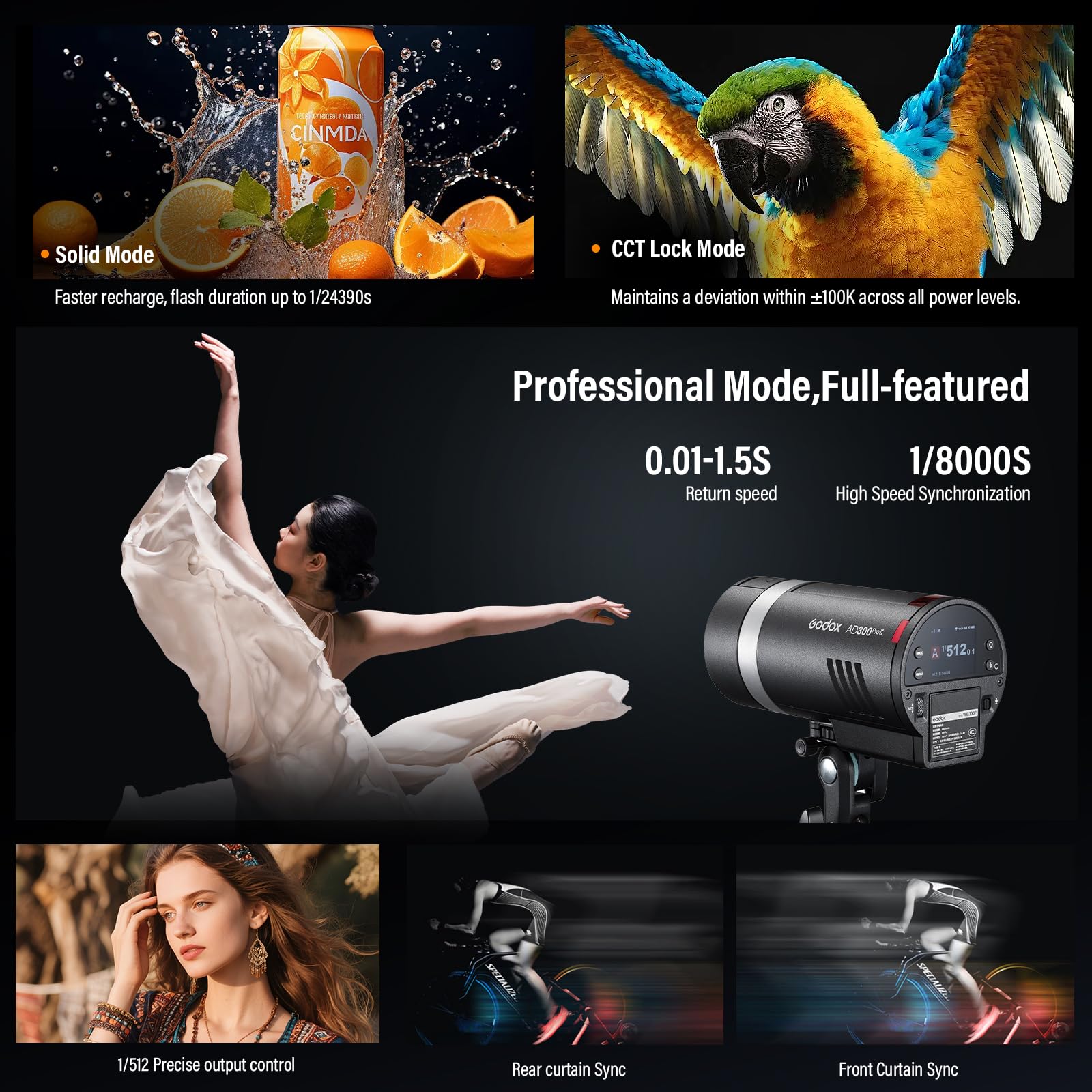 300Ws TTL HSS Flash Strobe with Bi-Color Modeling Lamp