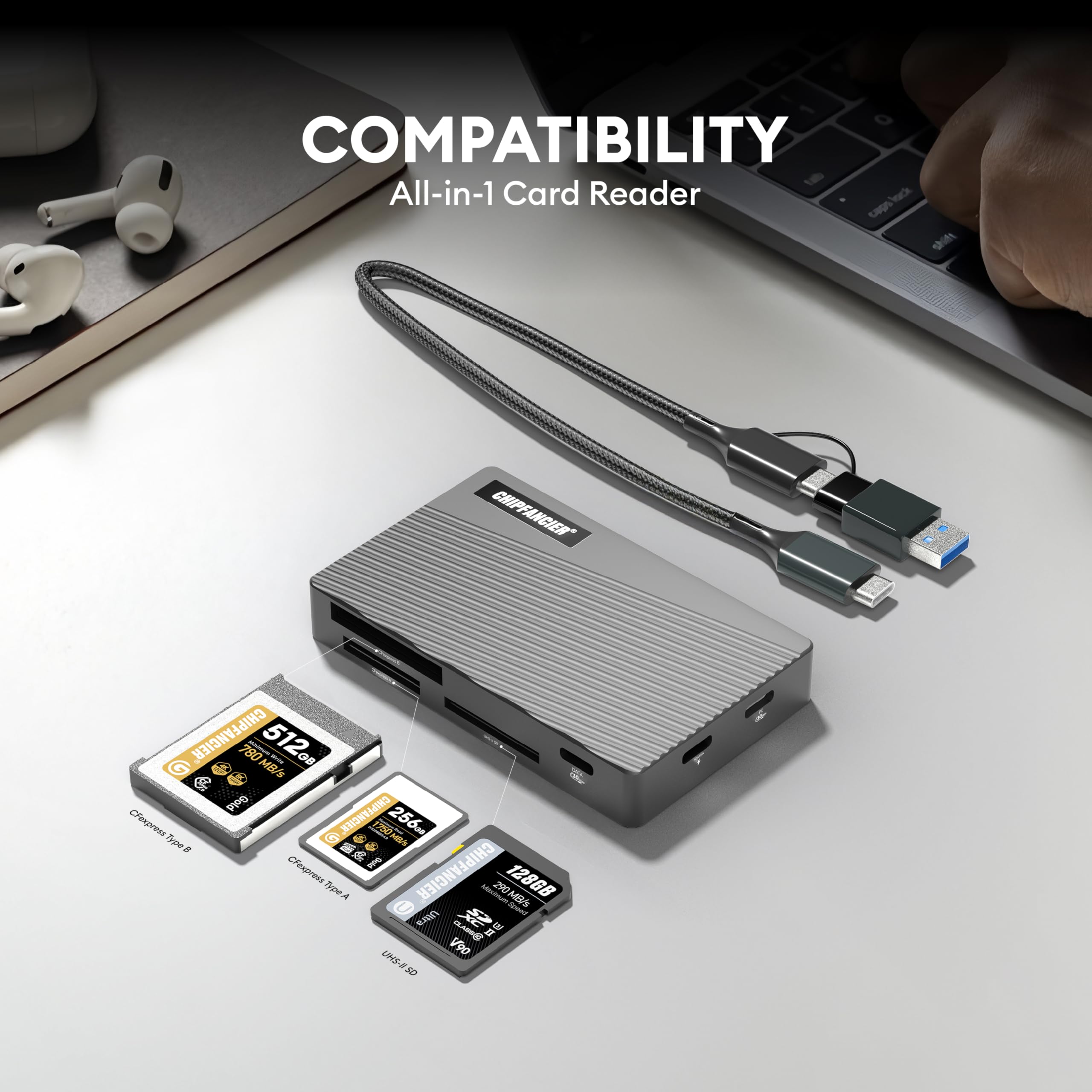 USB 3.2 Multi Card Reader with SD, microSD, CF & MS Support