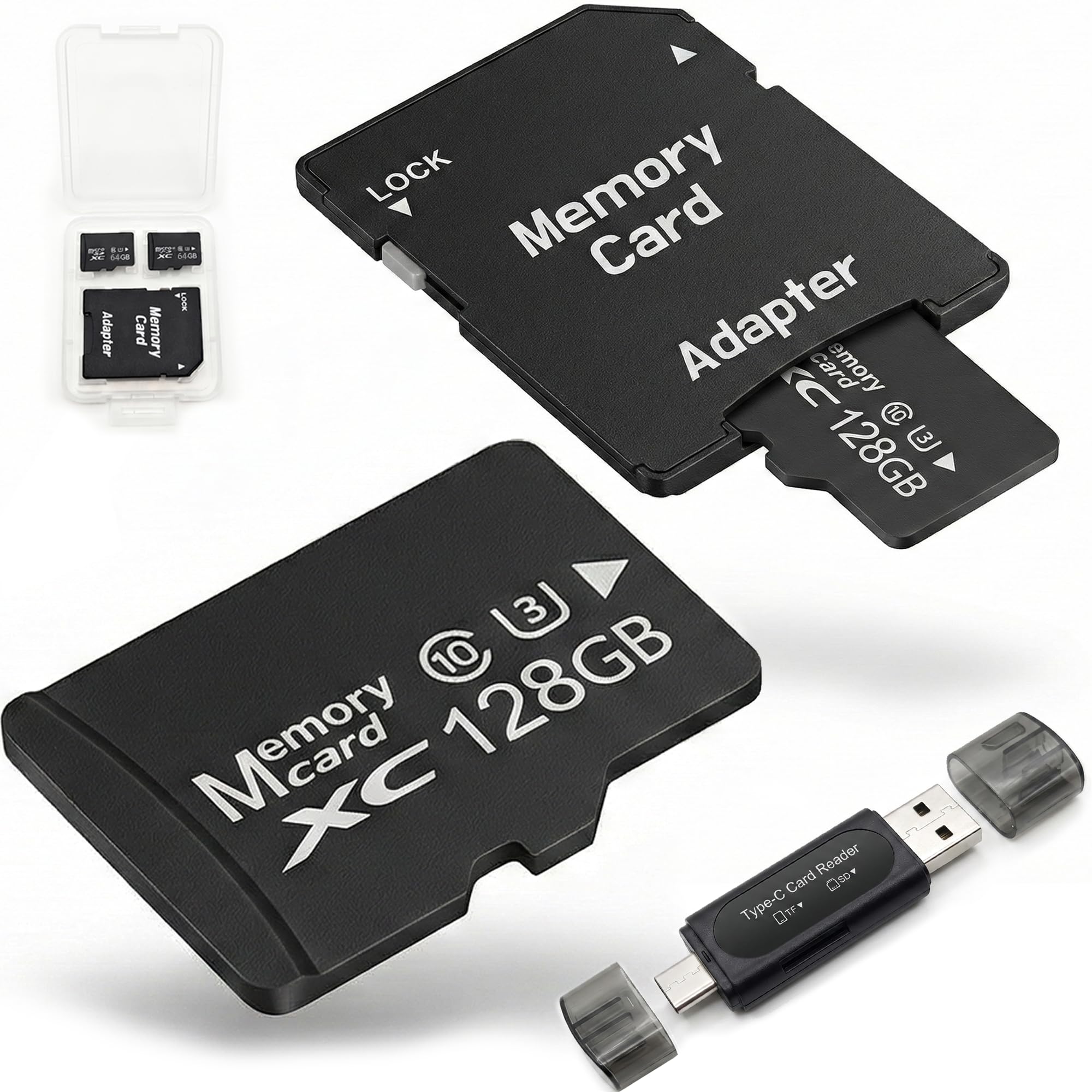 128GB MicroSDXC Card 2-Pack with SD Adapter & USB Reader