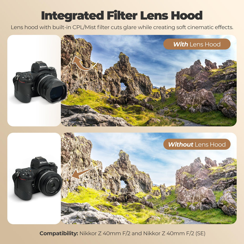 Lens Hood with CPL/Mist Filter & Quick Flip Adjustment for 40mm f/2 Lens